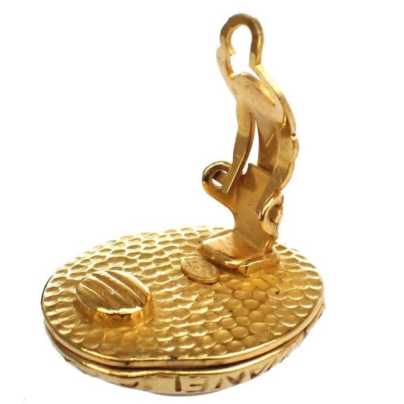 CHANEL CC Round Button Earrings Clip-On 96P Gripoix Clear GHW France - Picture 3 of 8